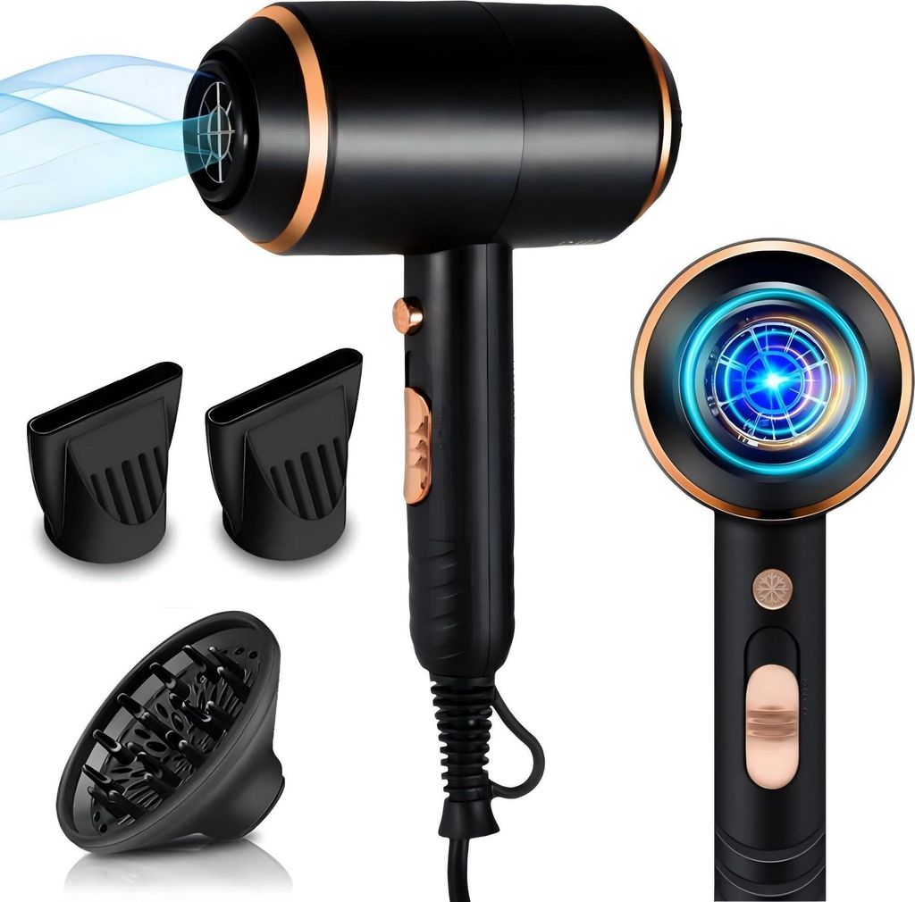 Haartrockner Ionen Föhn, 1700W mit 3 Stylingdüsen und Produktbild 