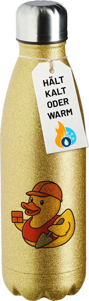 Huuraa Trinkflasche Quietscheente Maurer Gummiente Bauarbeiter 500ml Gold Edelstahl Wasserflasche Trinkflasche Geschenkidee