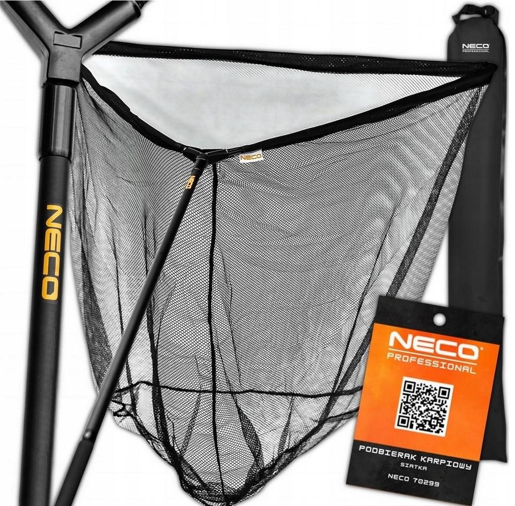 Großer Karpfenkescher NECO Premium Black 2,8 m – 100×100 cm, 2-teilig, Metallkopf, inkl. Tasche