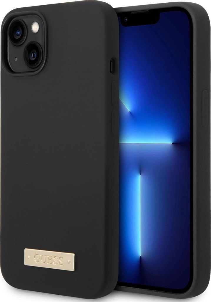 Guess Silicone Metal Logo MagSafe Compatible Case für iPhone 14 Plus schwarz