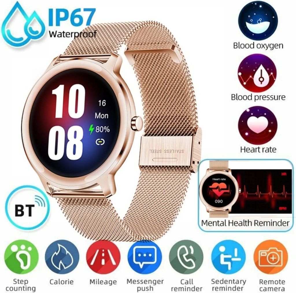 Damen SmartWatch Smartband IP67 Wasserdicht Schlafüberwachung Armband Sport Fitness für Android IOS , Rosegold