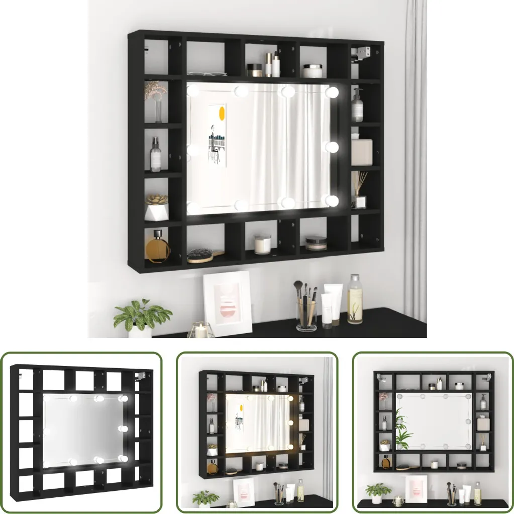 Gagnez de la place et de la lumière avec cette armoire miroir LED noire 91 cm