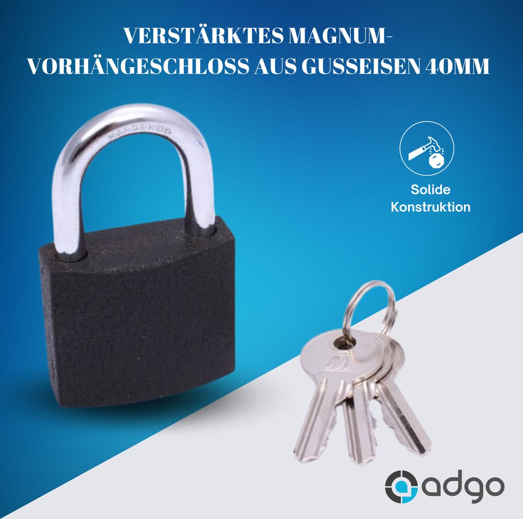 ADGO® Vorhängeschloss Magnum Verstärktes Gusseisen 40Mm Gxl Produktbild 