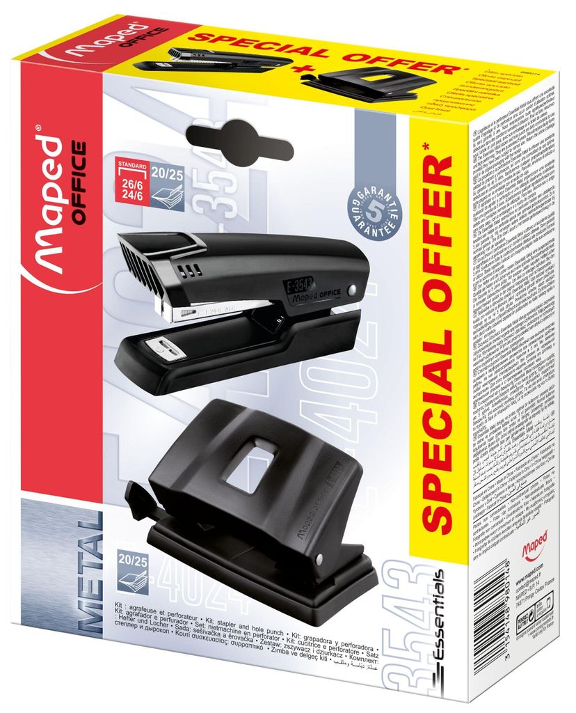 Maped Heftgerät- und Locher-Set, Essentials, schwarz