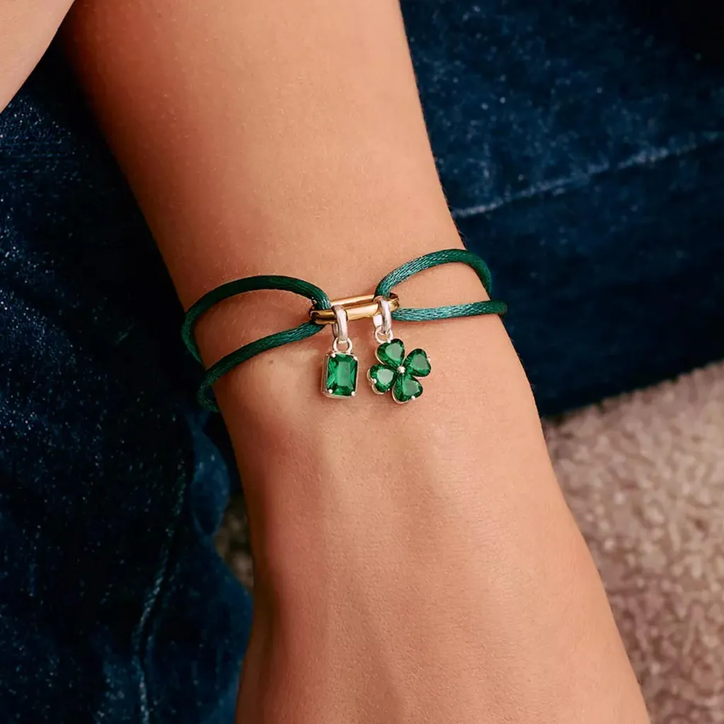 Bracelet textile vert ajustable avec fermoir Connect doré 18 carats - 6