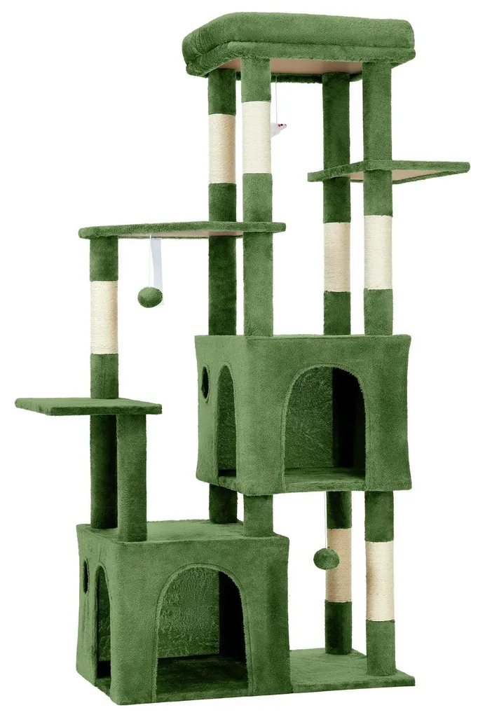 Arbre à chat Maine Coon XXL - Tour d'escalade 5 niveaux en sisal vert