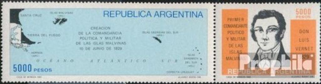 Briefmarken Argentinien 1982 Mi 1567-1568 Paar (kompl.Ausg.) postfrisch FalklanSteckanschlussln