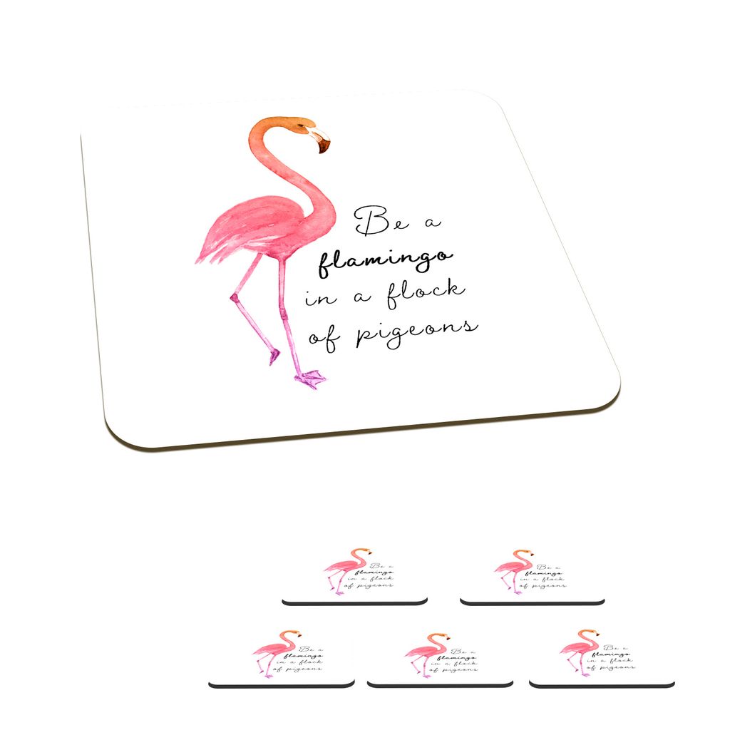KitchenYeah Glasuntersetzer Quadratisch 6er Set Flamingo - Vogel - Aquarell - Zitate 10x10 cm Untersetzer für Gläser - Getränkeuntersetzer - T...