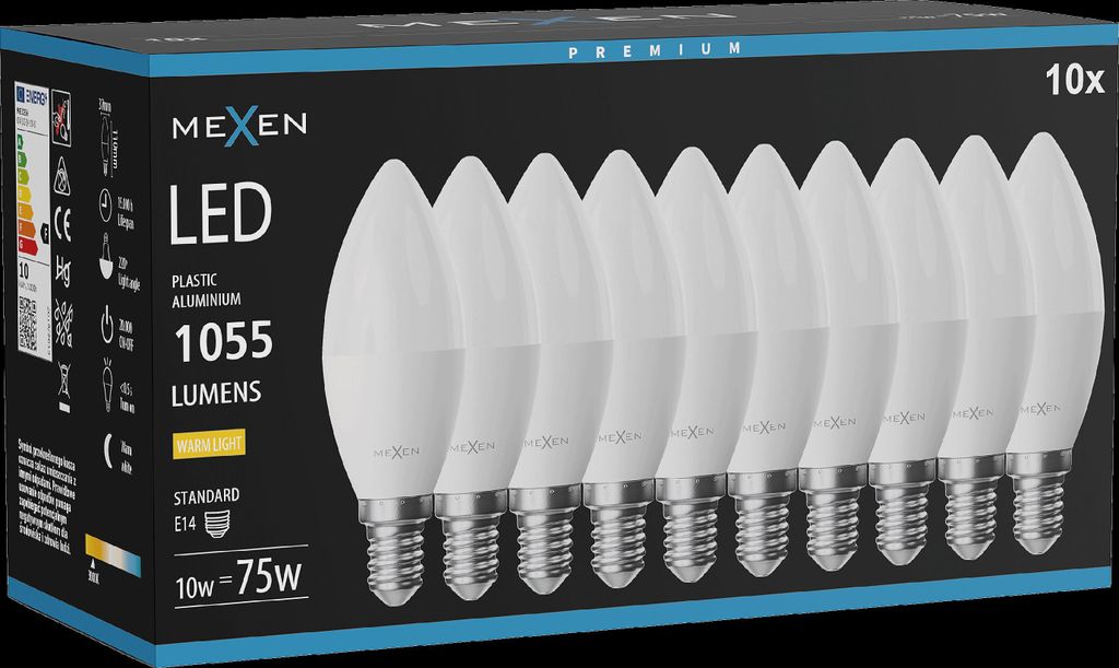 Mexen Nova 10x LED-Glühbirne E14, C37, 10W, Warm - 3000K, Produktbild 