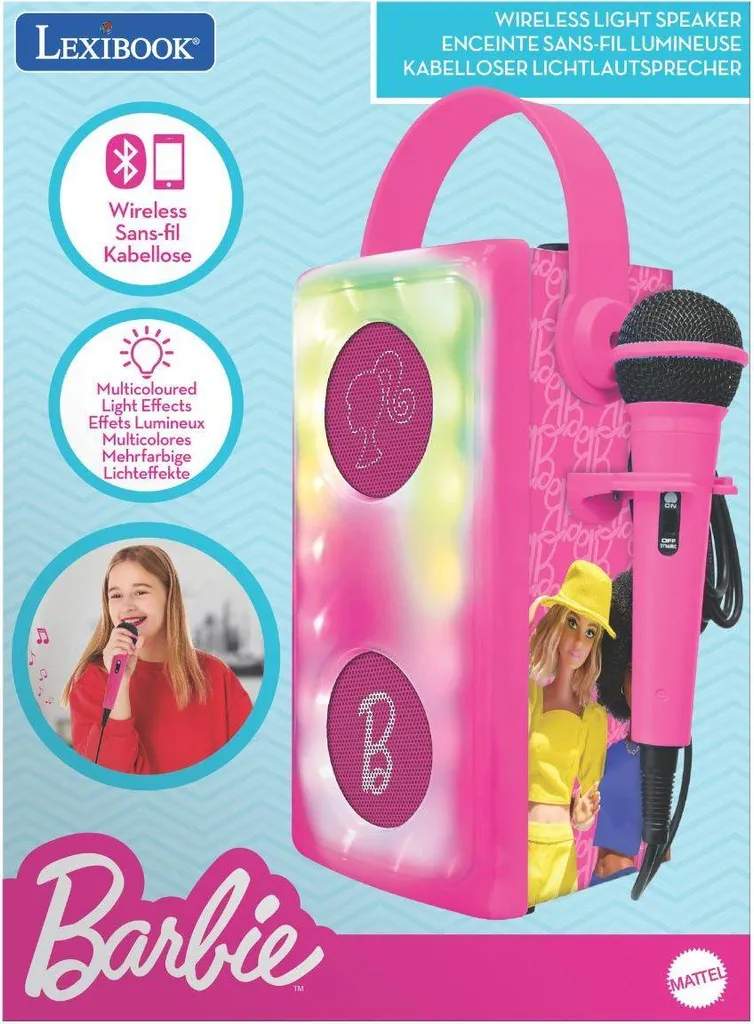 Enceinte Bluetooth Barbie pour fête et karaoke enfant avec lumière