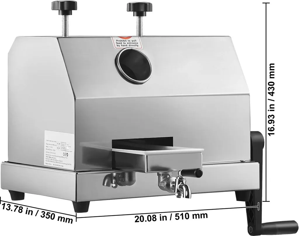 Presse-canne manuelle haute performance rouleaux inox 16.5 pouces 42cm