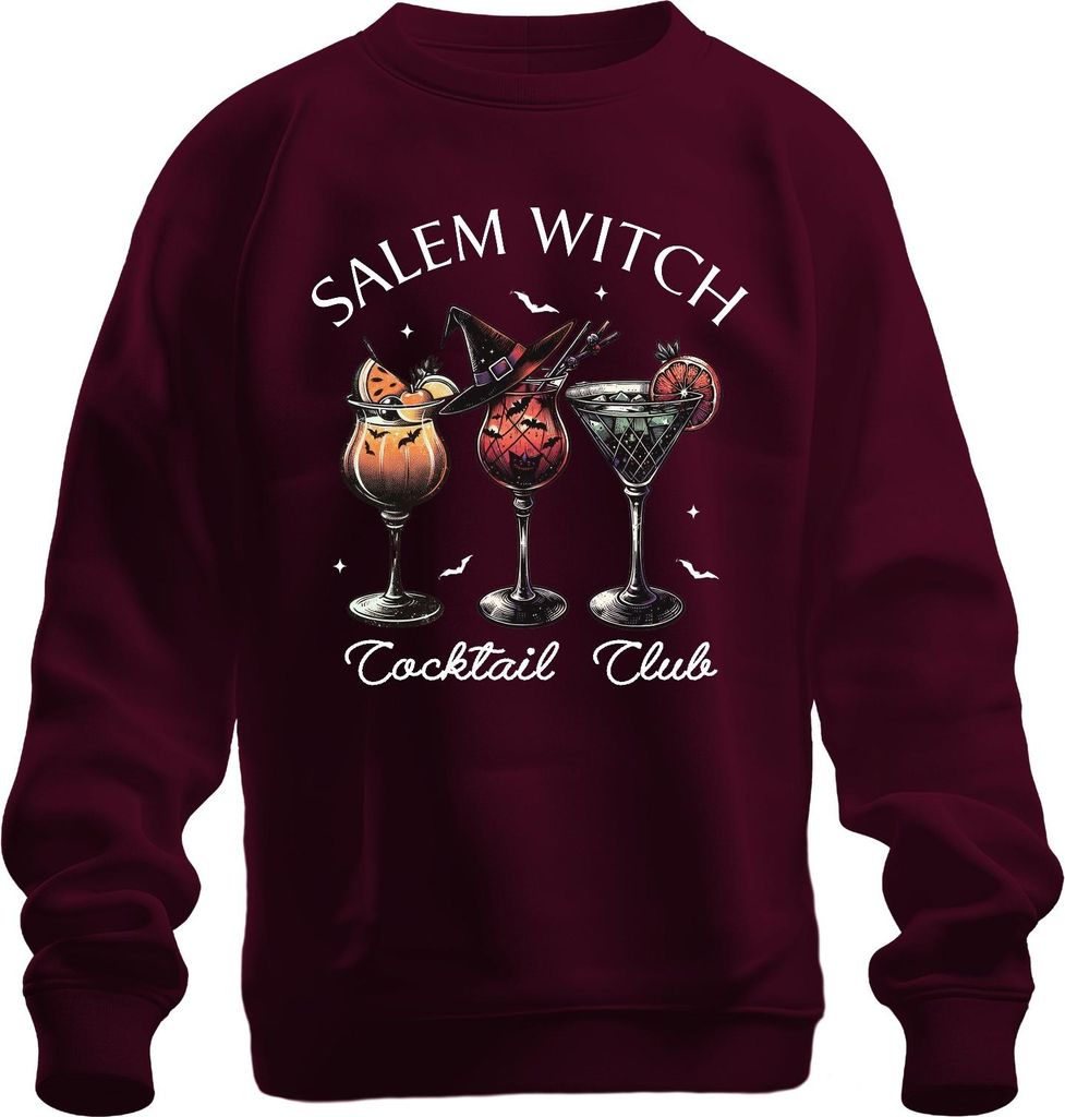 Salem Witch Cocktail Club Halloween Cocktails Fledermaus Gruselig Uni Sweatshirt Pullover, Burgundy, S