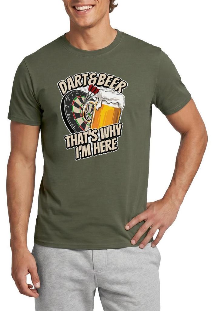 Spreadshirt Dart and Beer That's Why I'm Here Darts Fan Geschenk Männer T-Shirt, M, Militärgrün