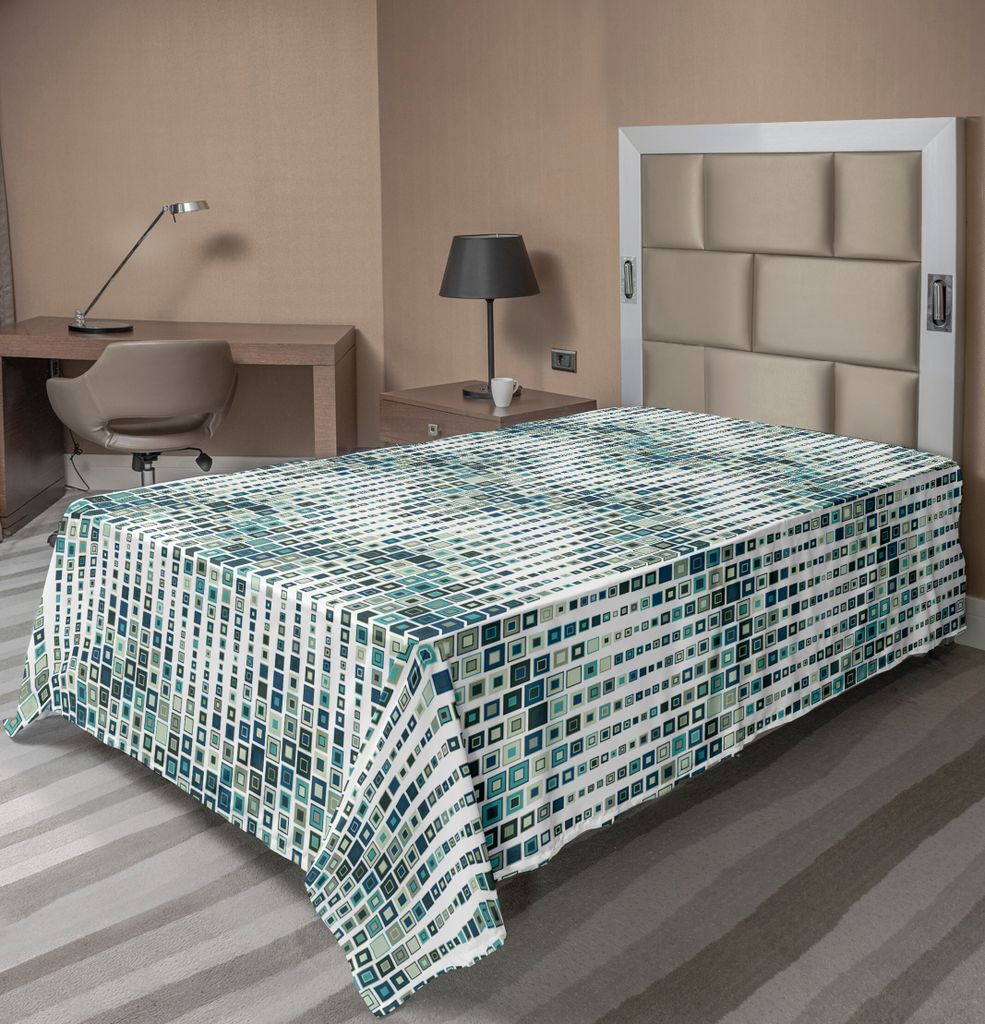 ABAKUHAUS Geometrisch Bettlaken, Wellen Form Zahl Farbfliesen Mosaik Künstliche Zusammensetzung Mit Quadraten, weiches bequemes oberes Bettlaken f...