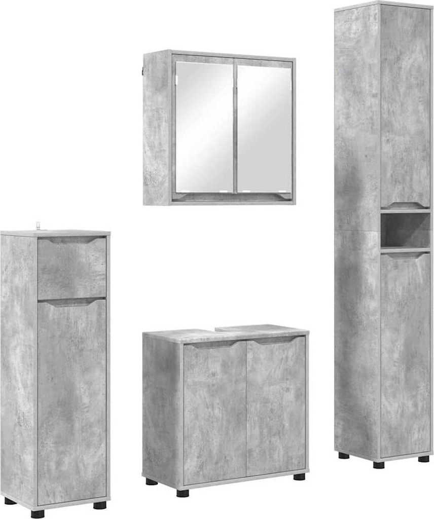 vidaXL Badezimmermöbel-Set mit Regal 4 pcs Beton Grau Holzwerkstoff