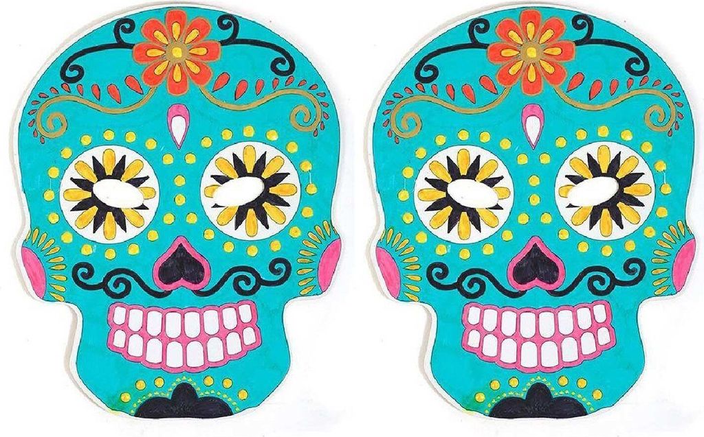 12 flache Pappmasken zum Ausmalen - Mexican Calavera