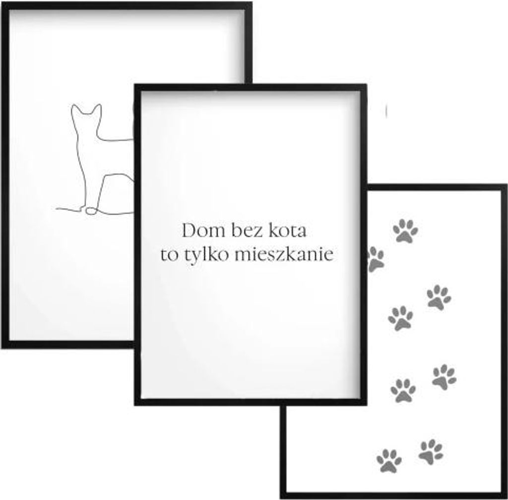 Wandkunst Poster Schwarz-Weiß Line Art mit Rahmen Wohnzimmer Set Katze