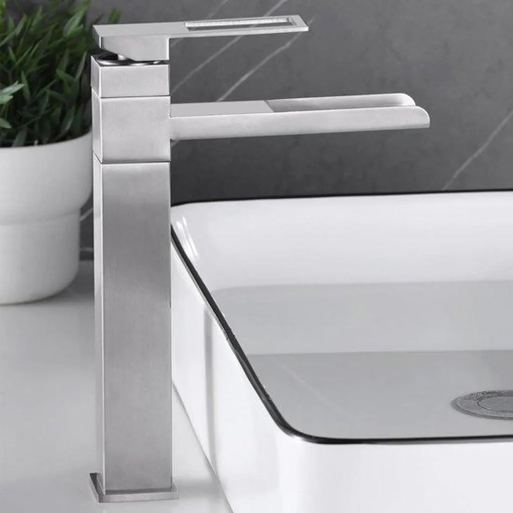 Robinet de salle de bains inox avec bec orientable 360 degrés anti-calcaire