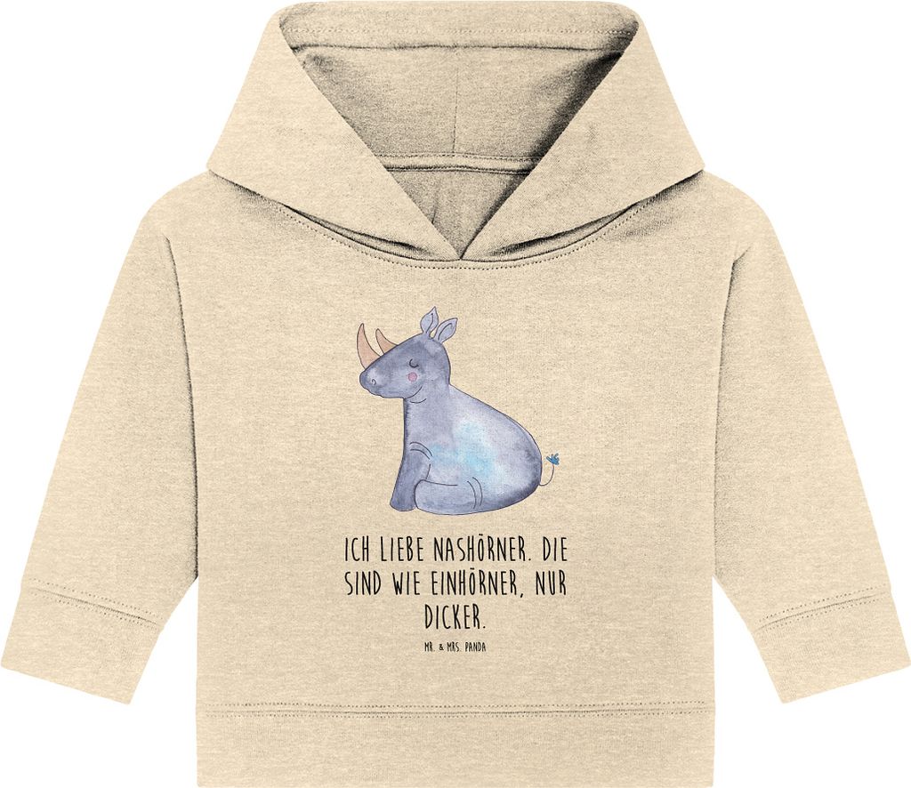 Mr. & Mrs. Panda Organic Baby Hoodie Einhorn Nashorn 12. - 18. Monat - Natural Raw - Geschenk, Kapuzenshirt, Lustig, Regenbogen, Kapuzensweatshirt,...