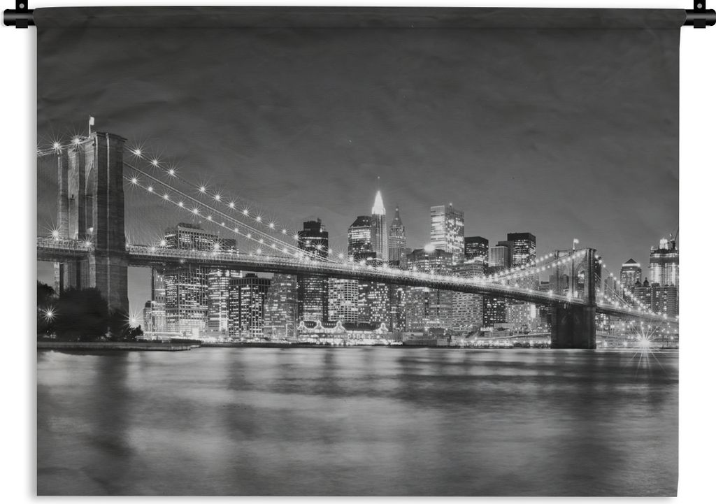 MuchoWow Wandteppich Wandbehang New York - Brücke - Brooklyn - Schwarz und weiß - Architektur 120x90 cm Tapisserie Dekoration Wandtuch - Wohnen...