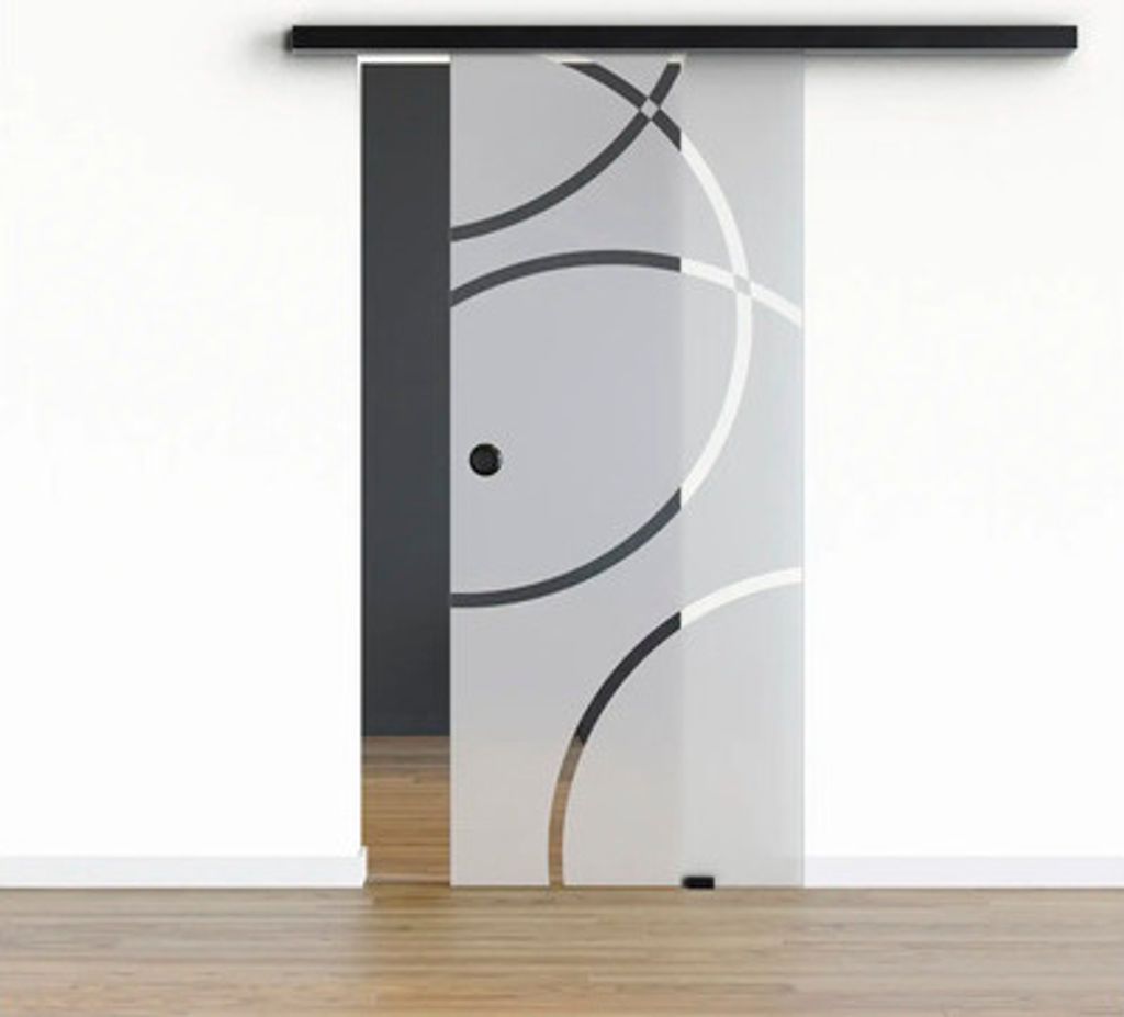 Pertura Glasschiebetür Komplettset Glera Loop 02 775x2050 mm inkl.Beschlag Selir Aluminium schwarz,Griffmuschel