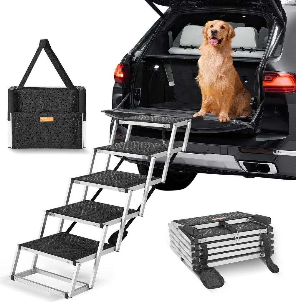 Hundetreppe für Autos 5-stufige klappbare Hundetreppe aus Aluminium Belastbar bis zu 150 lbs