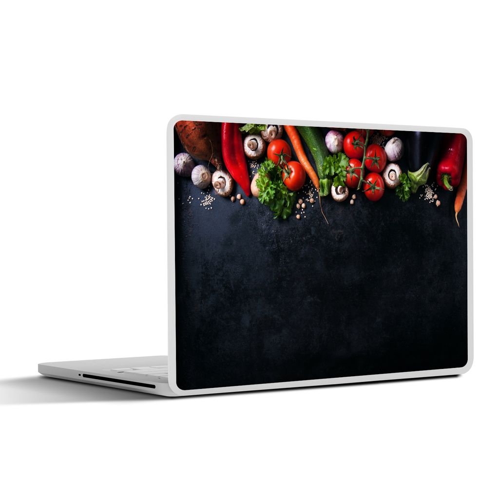 MuchoWow Laptop Aufkleber Sticker Cover Gemüse - Kräuter - Gewürze - Schwarz - Rustikal - Küche 25x18 cm - Laptop-Deko