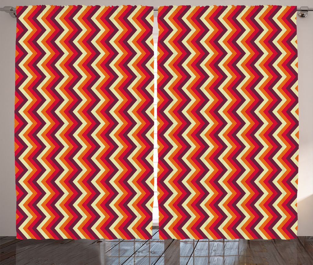 ABAKUHAUS Retro Rustikaler Vorhang, Zickzack-Chevron-Streifen, Wohnzimmer Universalband Gardinen mit Schlaufen und Haken, 280 x 225 cm, Orange Kast...