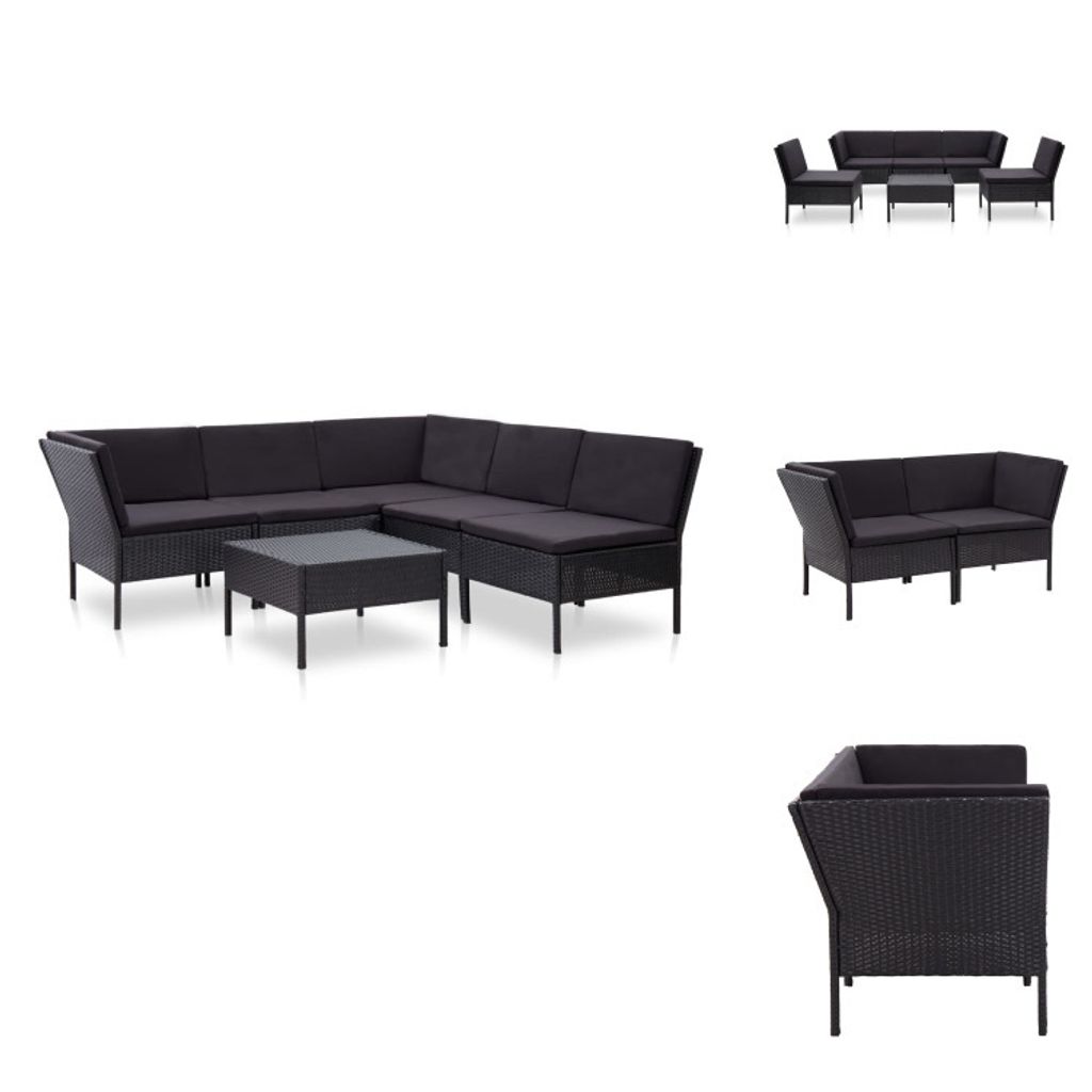 vidaXL 6-tlg. Garten-Lounge-Set mit Auflagen Poly Rattan Schwarz - Gartenmöbel-Sets