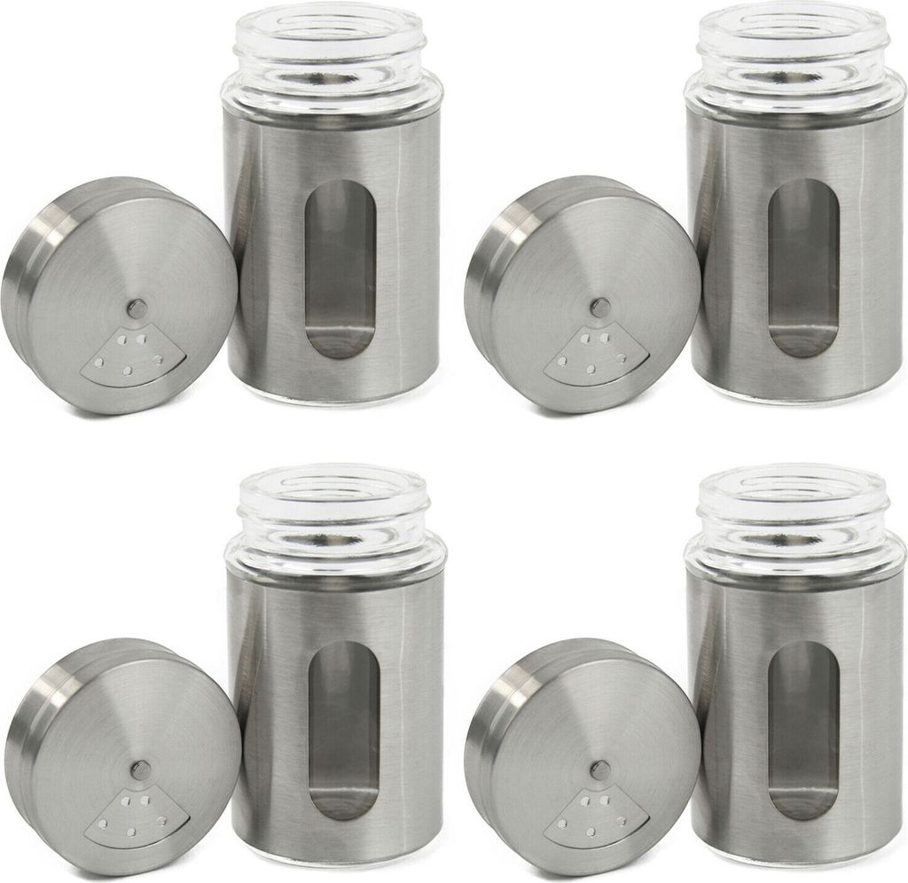 4x Gewürzstreuer Edelstahl Pfeffer Salz Gewürze Glas Produktbild 