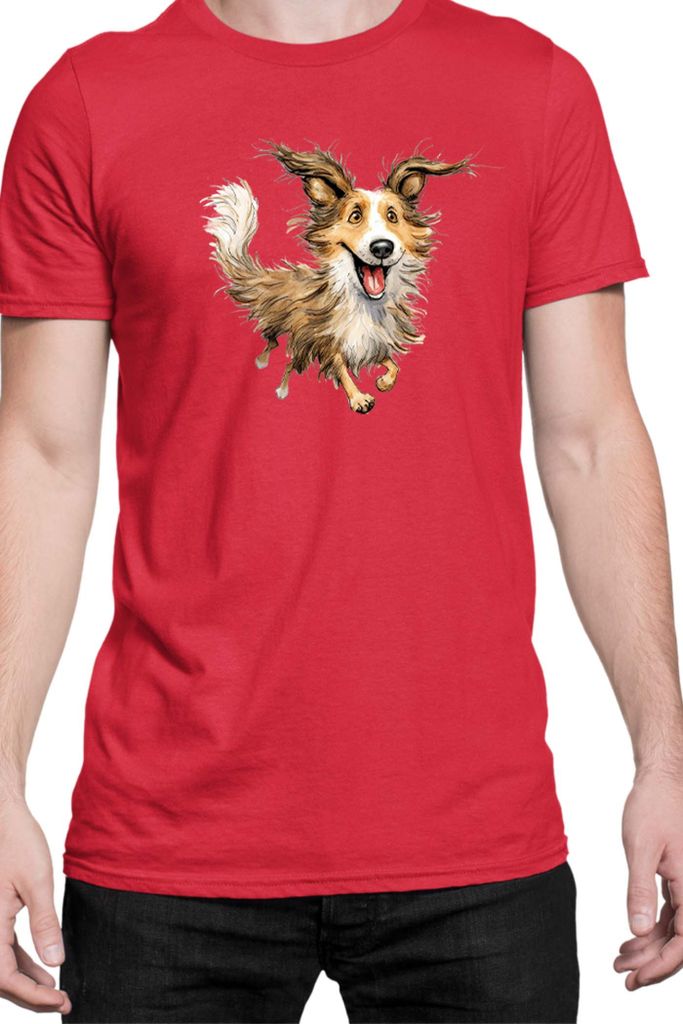 Herren T-Shirt Funny Dogs Breeds Shetland Sheepdog Breed Dog Breed, Man XL / Rot