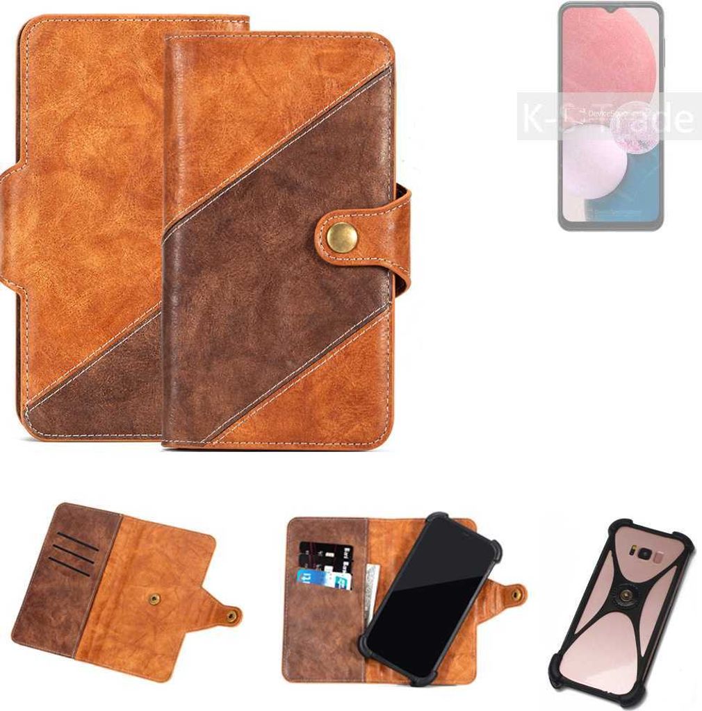 K-S-Trade Handyhülle Schutzhülle Bookstyle Case Wallet-Case kompatibel mit Samsung Galaxy A13 Cover Klapphülle Kantenschutz Smartphone dunkelbraun