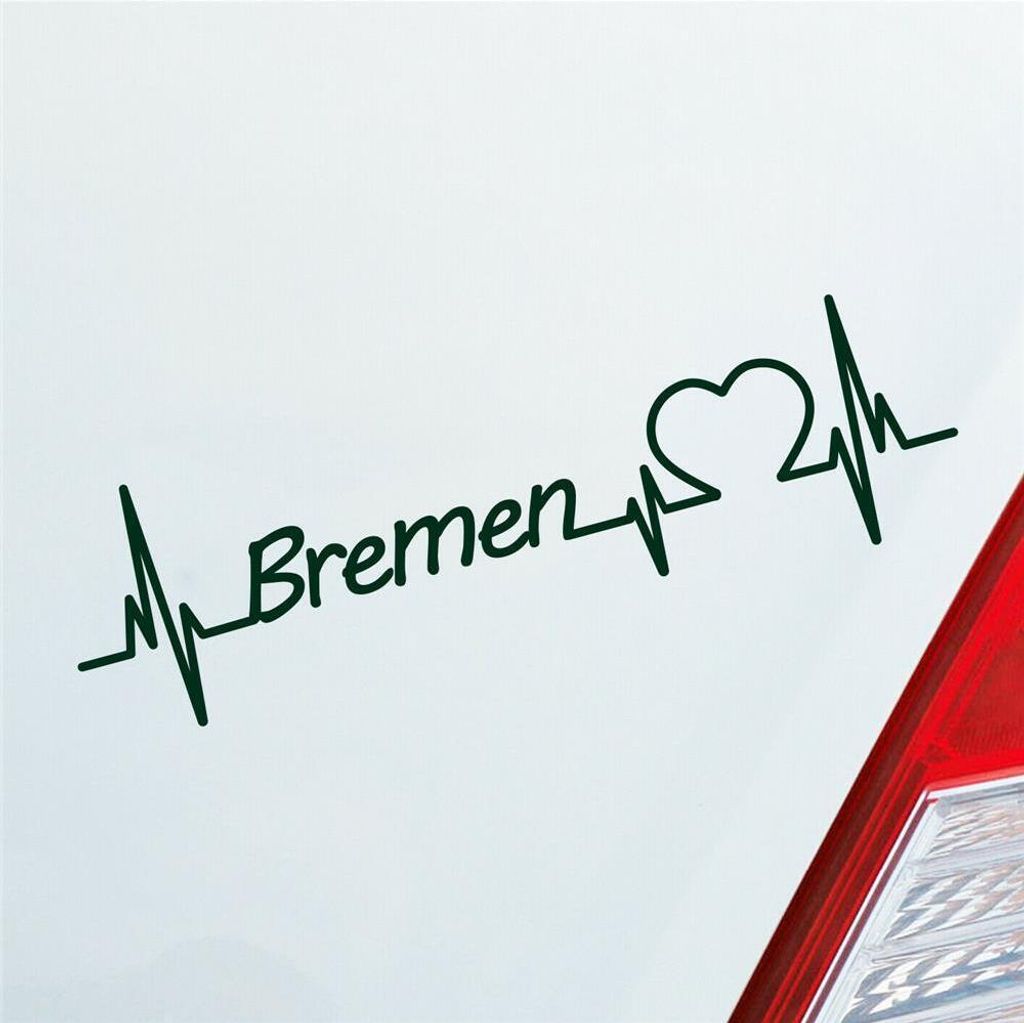 Auto Aufkleber Bremen Herz Herzschlag 19x5 cm Dunkelgrün Sticker Heckscheibenaufkleber