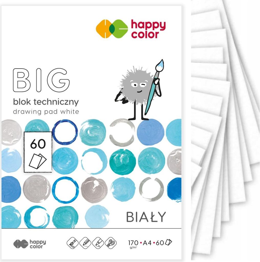 WEISSER TECHNISCHER BLOCK, Schule, dick, A4, HAPPY COLOR, 170 g/m2, 60 Blatt