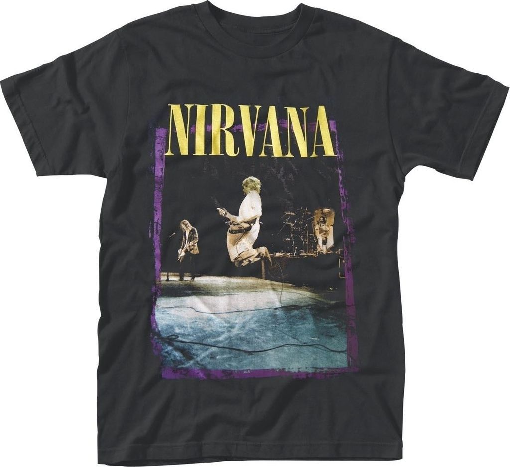 Nirvana - "Stage Jump" T-Shirt für Herren/Damen Uni PH1995 (L) (Schwarz)