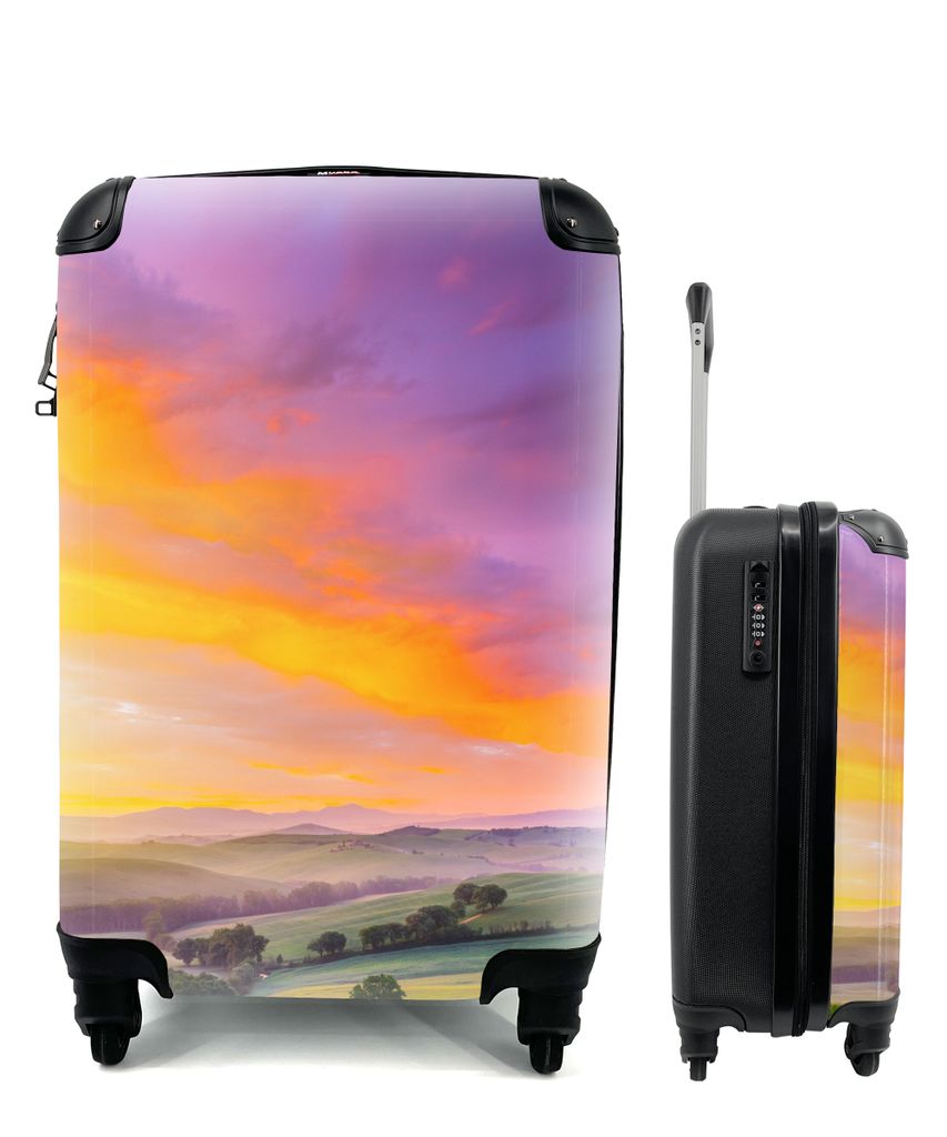 MuchoWow Koffer Handgepäck Trolley Rollkoffer Kleine Reisekoffer mit 4 Rollen - Toskana - Landschaft - Farbenfroh - Cabin Size < 55x40x23 cm & 5...