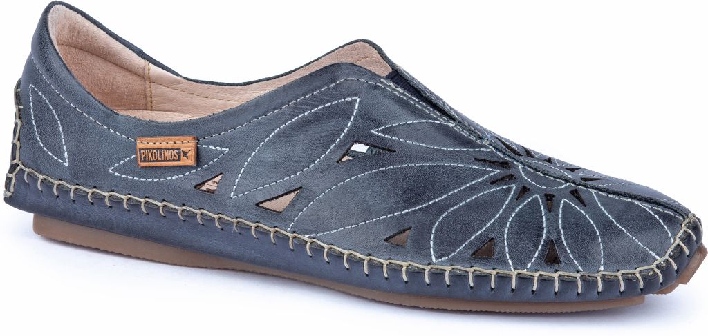 Pikolinos Damen Slipper aus Leder mit floralen Cut Outs Jerez 578-7399, Größe:38 EU, Farbe:Blau