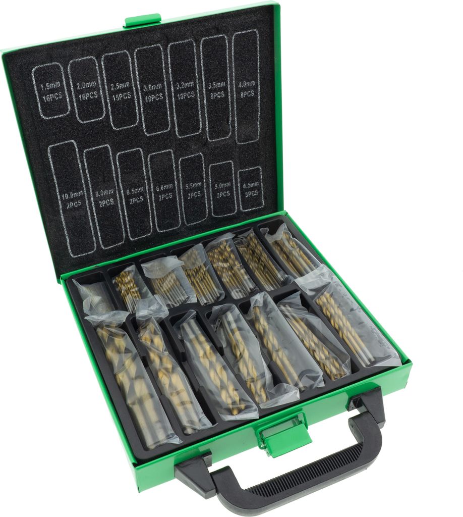 Premium HSS Spiralbohrer Set 99-tlg. 1,5-10 mm titannitriert DIN 338 im Metallkoffer