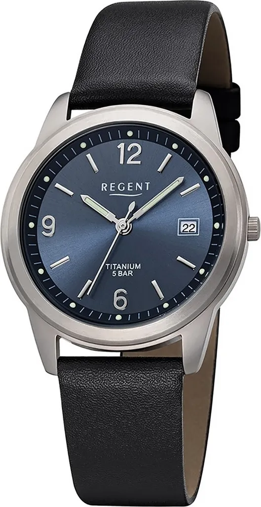 Montre Homme en Titane Regent F-682 avec Bracelet en Cuir Noir Chic
