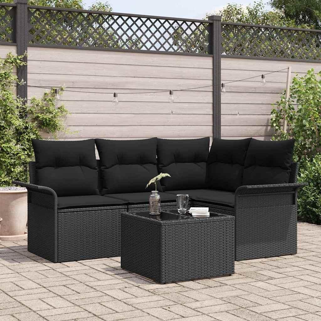 Maison Exclusive - Gartensofa-set mit Kissen 5 pcs Schwarz Poly-Rattan