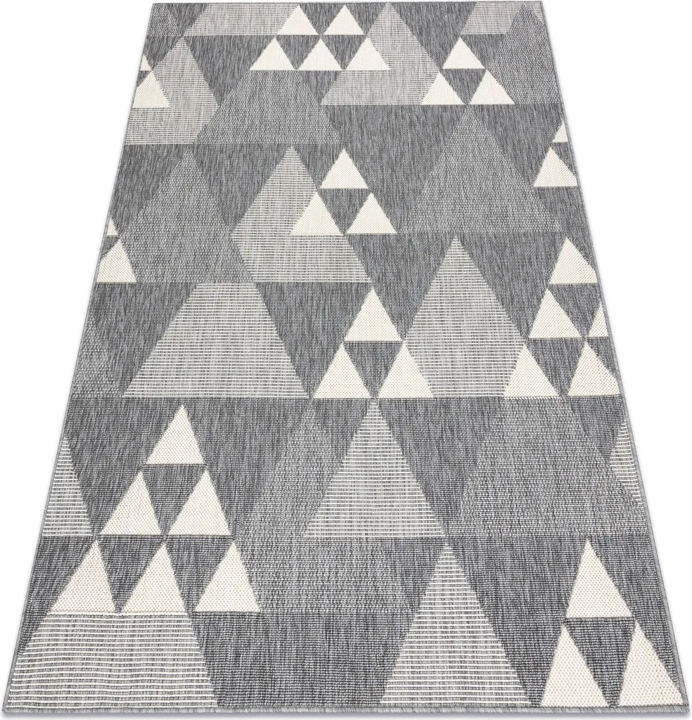 Tapis de Salon Grand Format Effet Sisal Gris avec Triangles 200x290