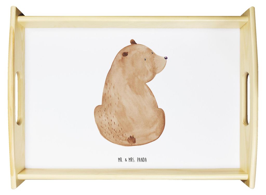 Mr. & Mrs. Panda Servier Tablett Bär Schulterblick - Weiß - Geschenk, Snack, aus holz, Bärenliebe, Weisheit, Motivation, Kaffee, Teddy, Selbstac...
