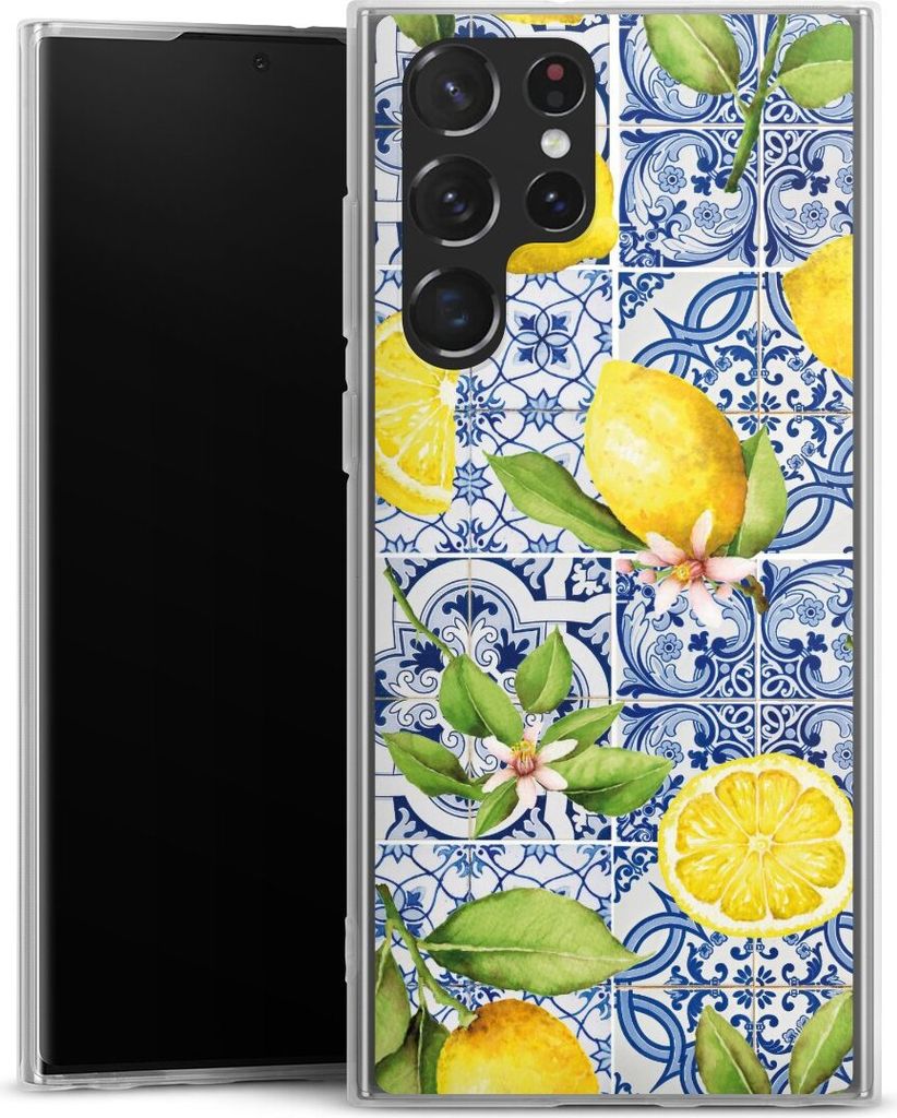 DeinDesign Slim Hülle für Samsung Galaxy S22 Ultra Silikon Case Ultra Dünn Handyhülle Griechenland Muster Zitrone