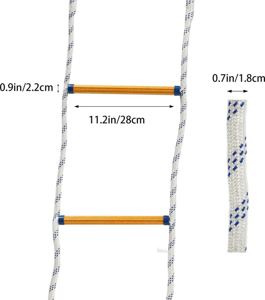 Fluchtleiter Seilleiter - Feuerleiter 6 m - Für Haus & Balkon - Tragkraft 200 kg - Stufenbreite 28 cm - Stufenabstand 40 cm - Seildurchmesser 18 m...