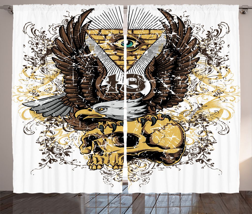 ABAKUHAUS Tätowieren Rustikaler Gardine, American Eagle auf Schädel, Schlafzimmer Kräuselband Vorhang mit Schlaufen und Haken, 280 x 225 cm, Meh...