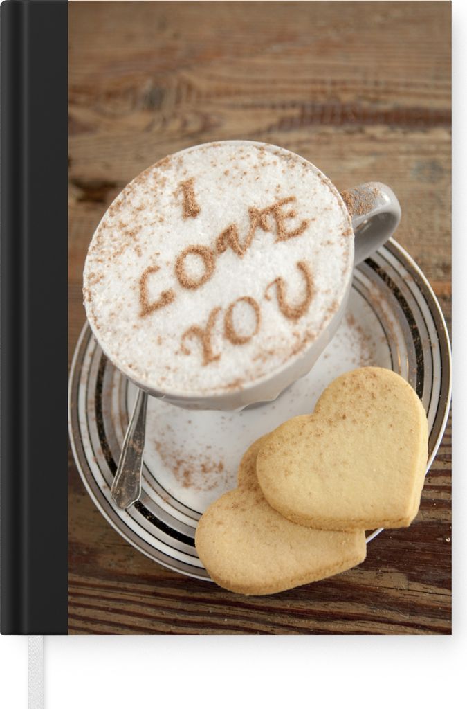 MuchoWow Notizbuch Tagebuch Haushaltsbuch Notebook A5 Cappuccino mit der Aufschrift I Love You - Notizblock - Notizheft - Notebook - Schreibblock...