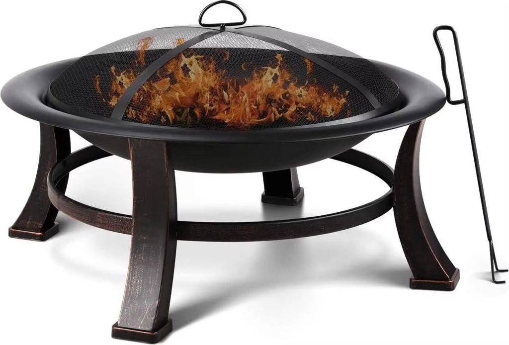 Gartenfeuerstelle 30" – Stählerne Feuerstelle mit BBQ-Grill – Terrashaard für Garten & Camping – Mit Funkenschutz, Poker & Abdeckung