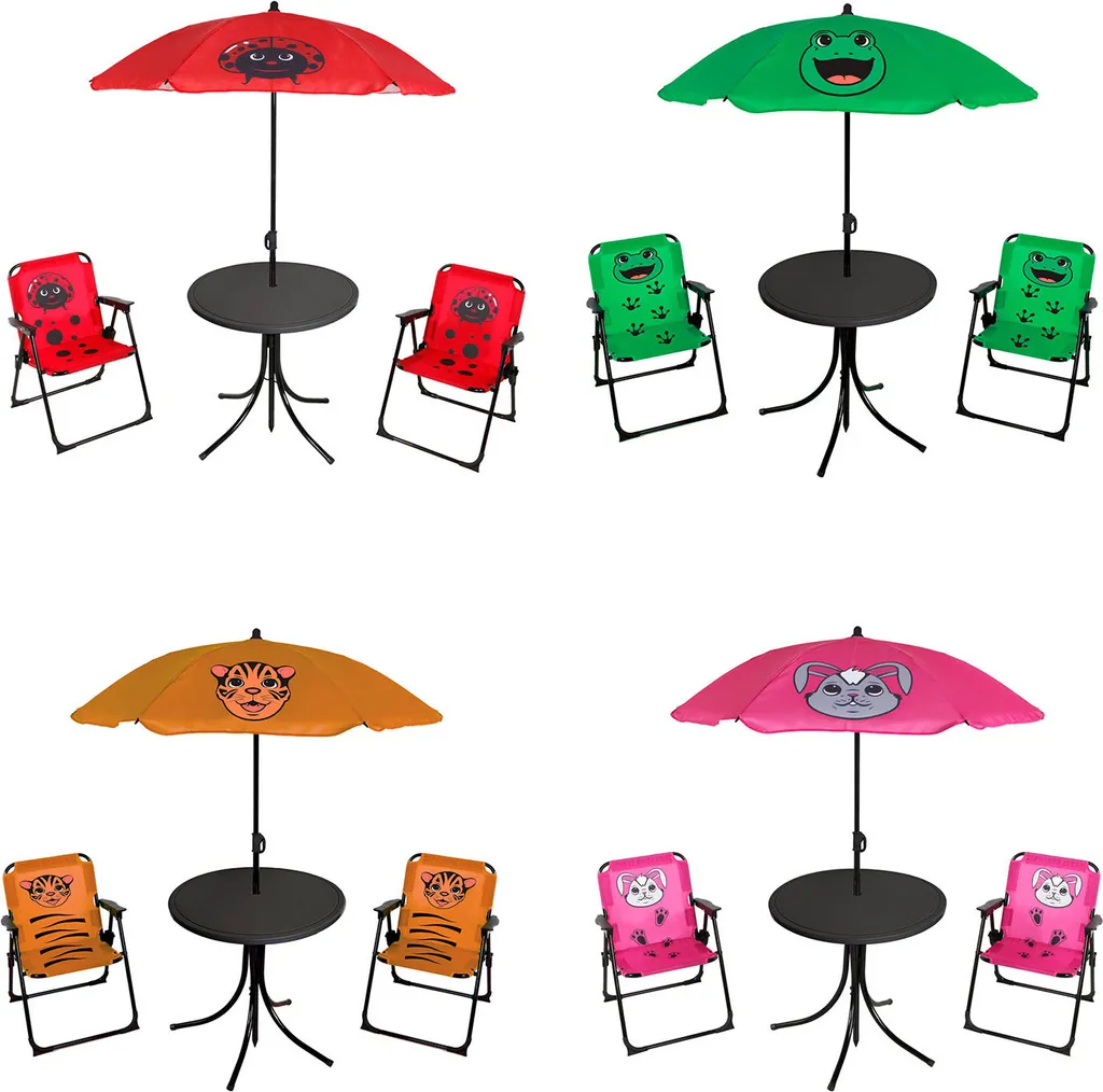 set di mobili da campeggio per bambini da 4 pezzi 2 x sedia da campeggio + tavolo + ombrellone
