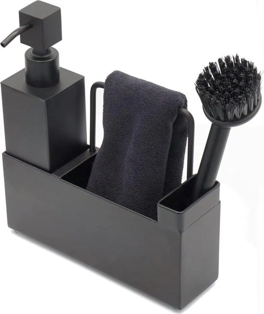 Organiseur évier inox noir robuste avec plateau de drainage amovible