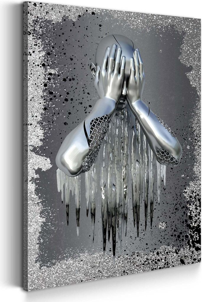 Leinwandbild Wandbild 3D Metallfigur traurig Splash: 60x90x2cm
